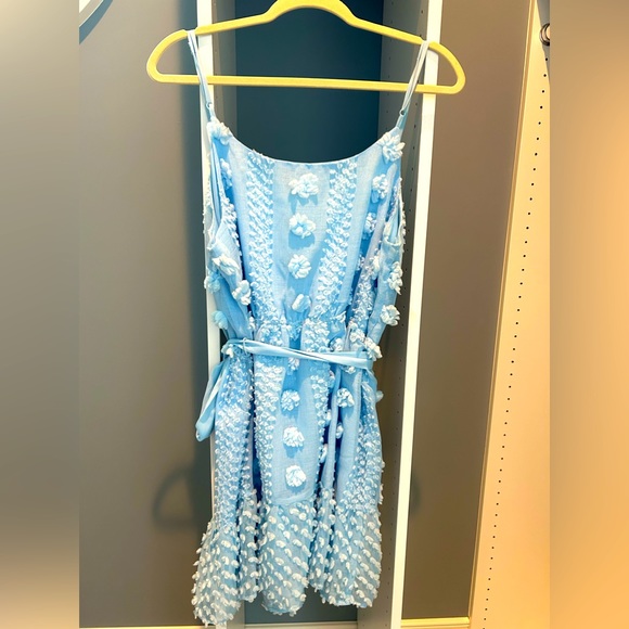Flying Tomato blue dress. Size large. Flower detailing. Gorgeous! Like new